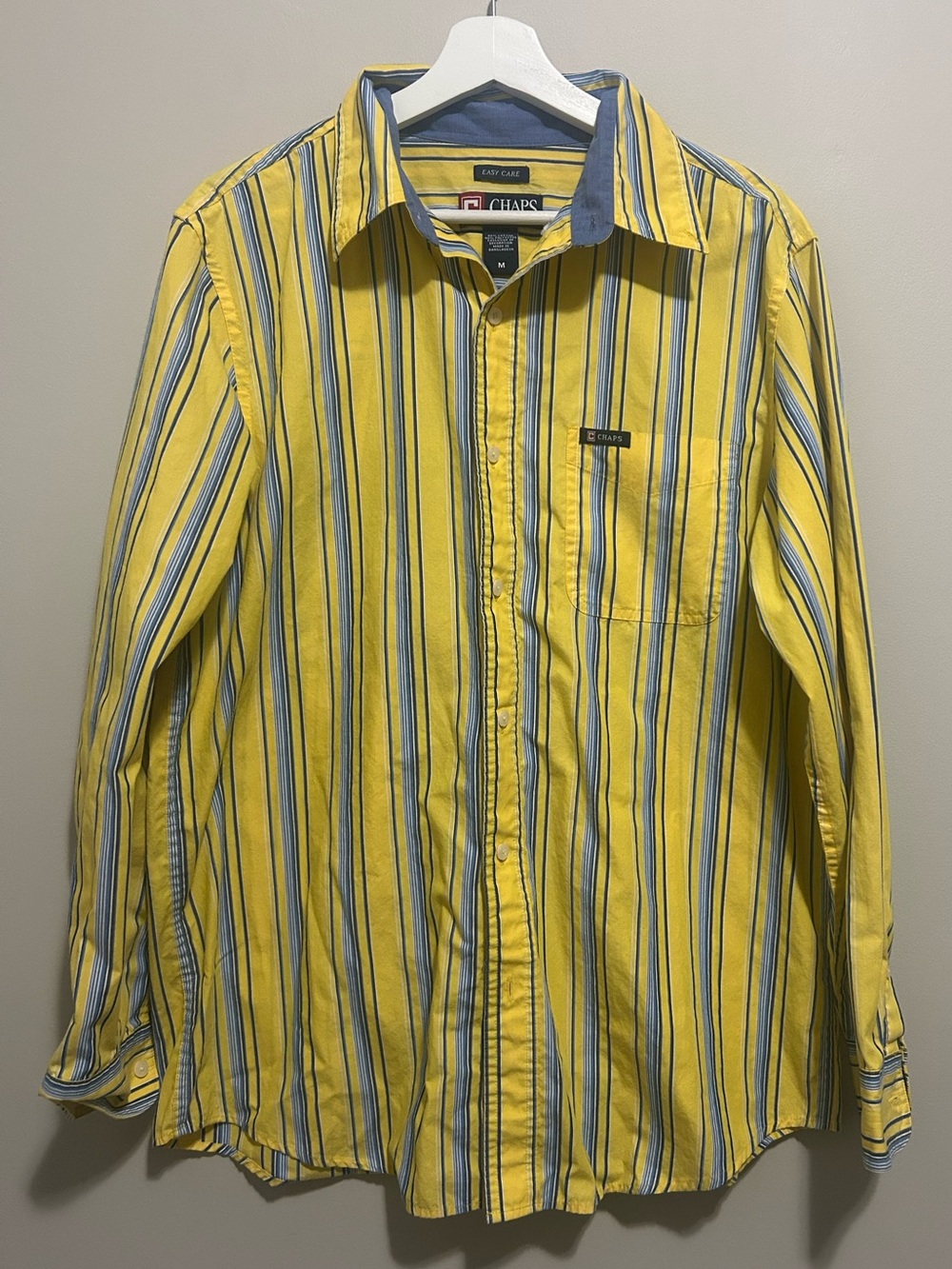 Vintage Chaps Yellow Blue Striped Button-Down Shirt Y2K
